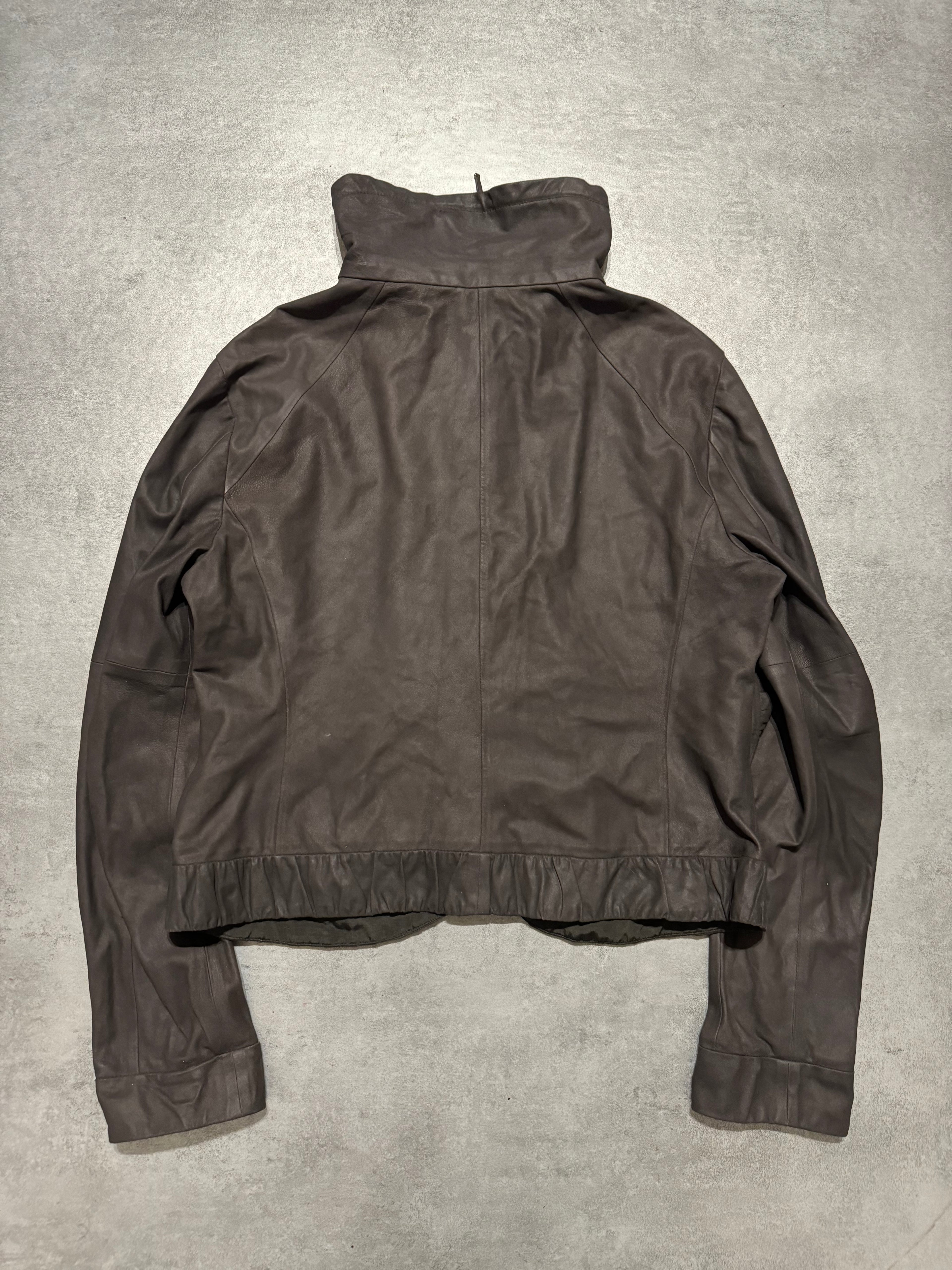 AW2007 Armani Collezioni Brown Goat Leather Buttoned Contemporary Jacket (S) - 2