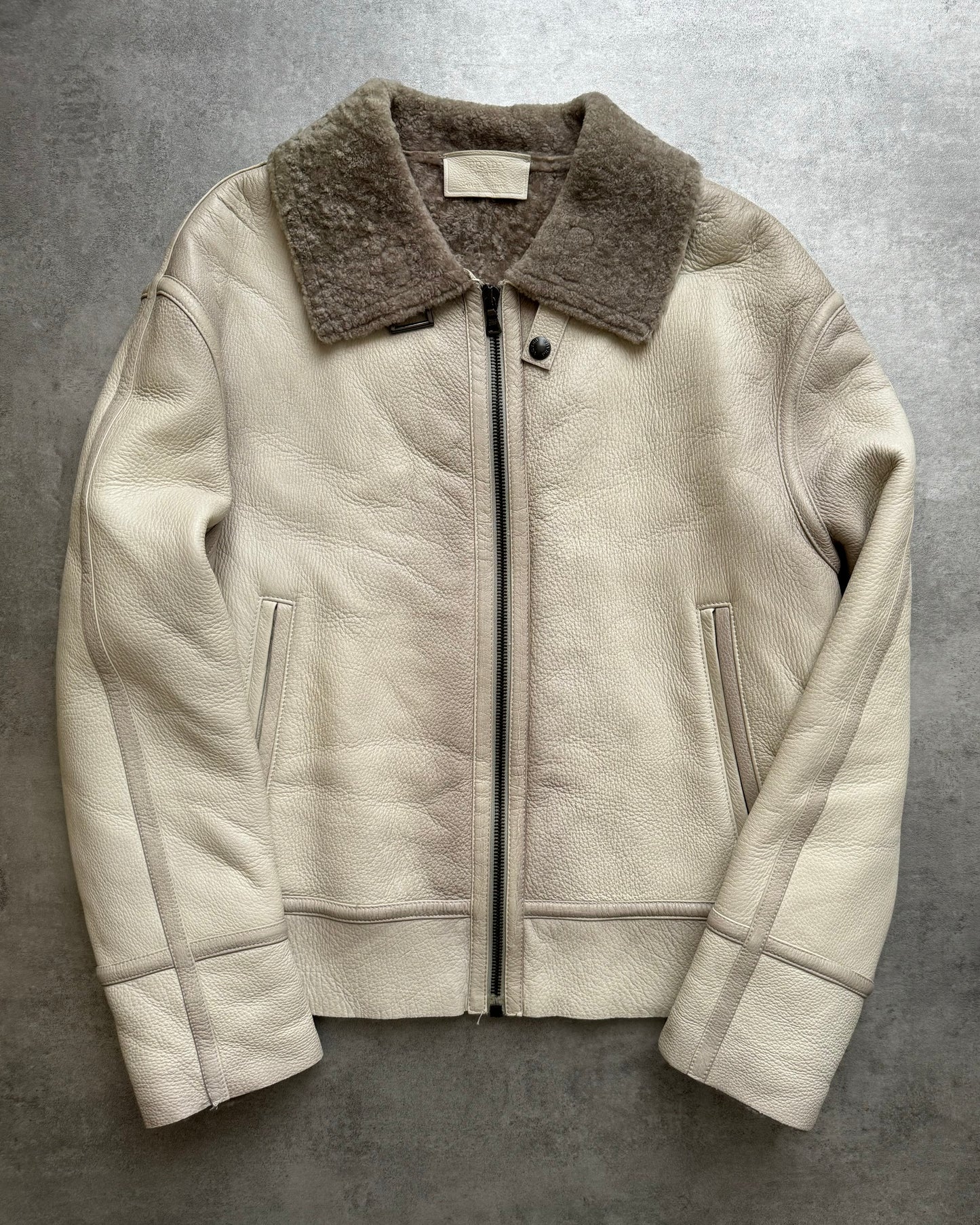 AW2007 Prada White Shearling Cozy Leather Jacket (M) - 1