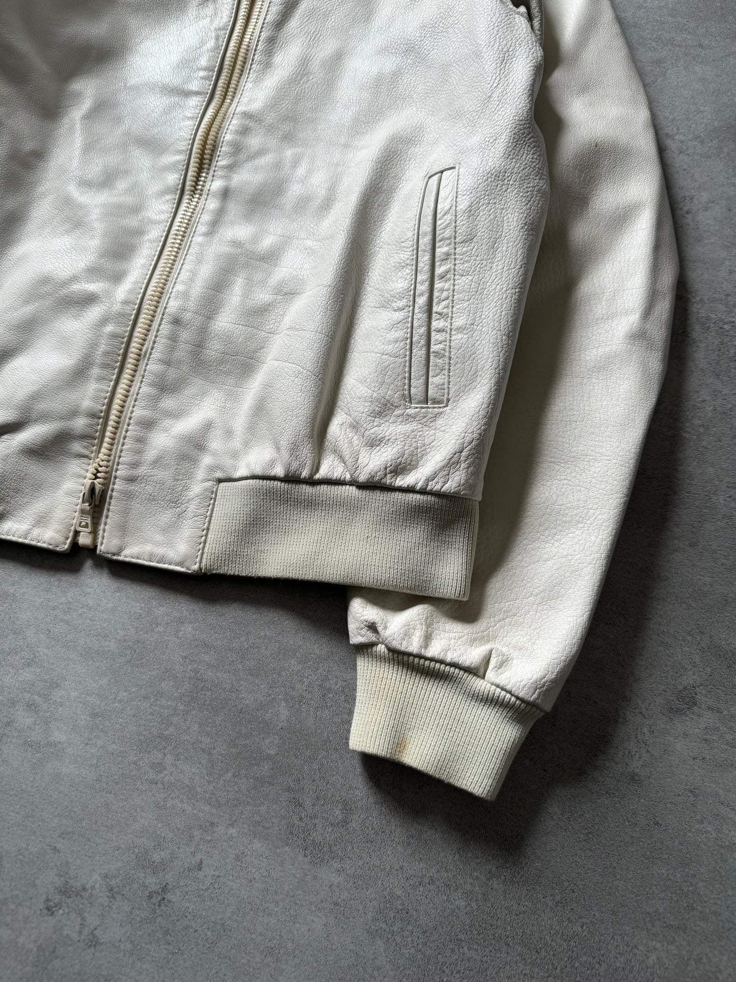 SS2003 Prada White Leather Bomber Jacket  (XS) - 8