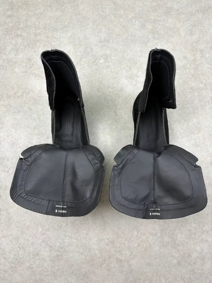 AW2016 Emporio Armani Black Calfskin Pony-Hair Boots ruOIwvM 8