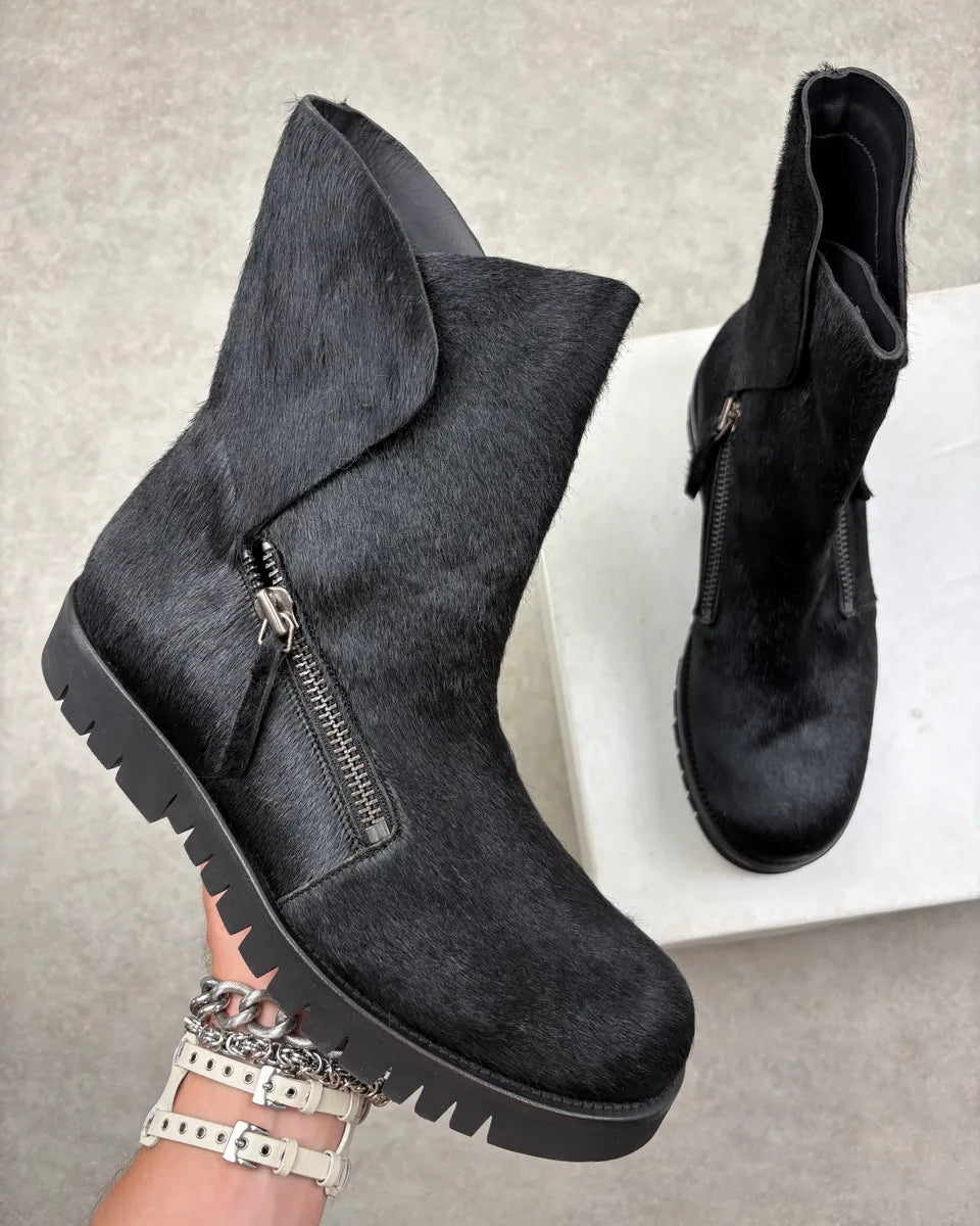 AW2016 Emporio Armani Black Calfskin Pony-Hair Boots ruOIwvM 0