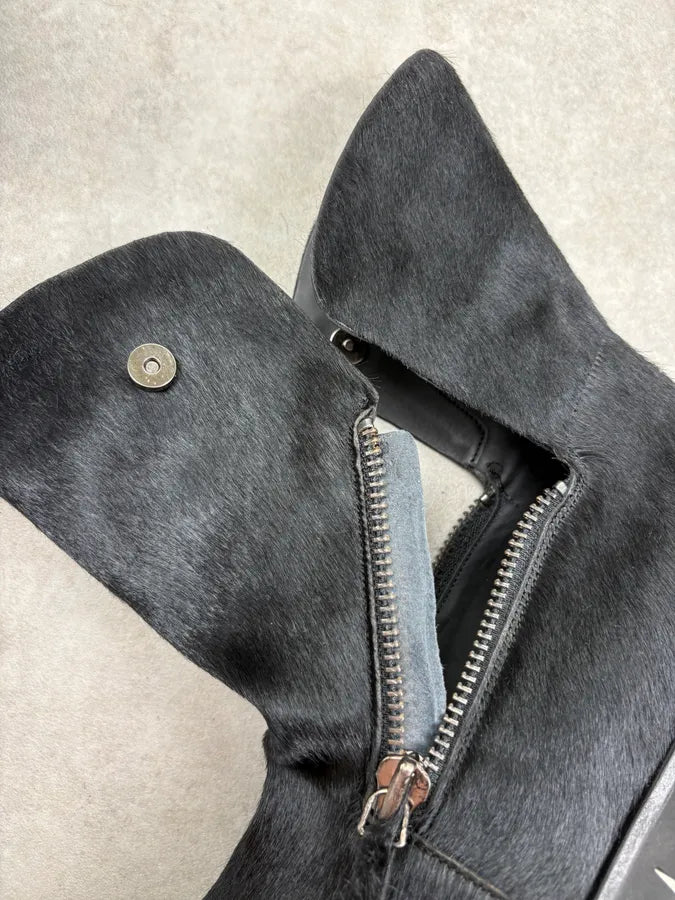 AW2016 Emporio Armani Black Calfskin Pony-Hair Boots ruOIwvM 9