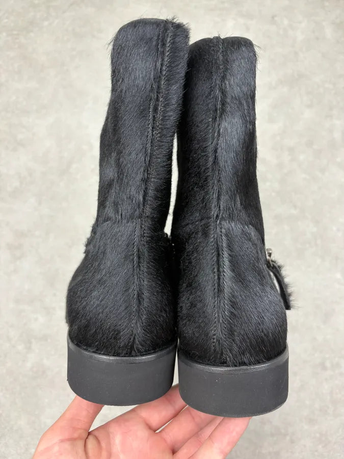 AW2016 Emporio Armani Black Calfskin Pony-Hair Boots ruOIwvM 6