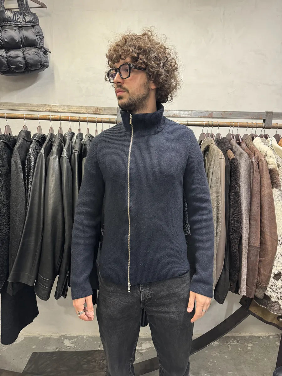 Emporio Armani Asymmetrical Zip-up Navy Sweater (M) nRhRisZ 3