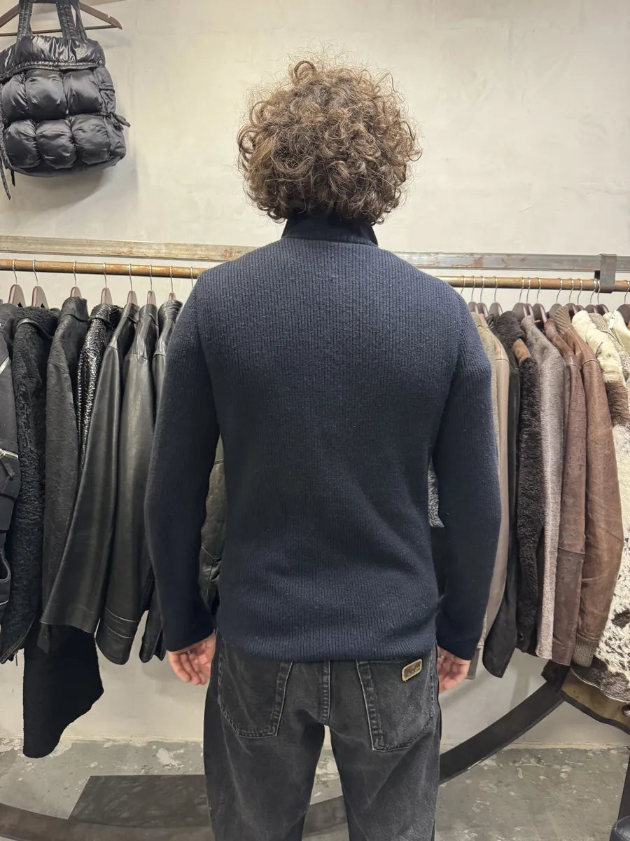 Emporio Armani Asymmetrical Zip-up Navy Sweater (M) nRhRisZ 4