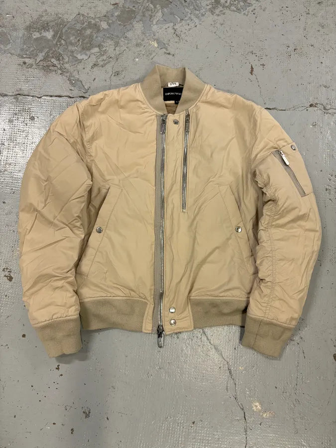AW2019 Emporio Armani Beige Nylon Zip Bomber Jacket oABZPEw 0