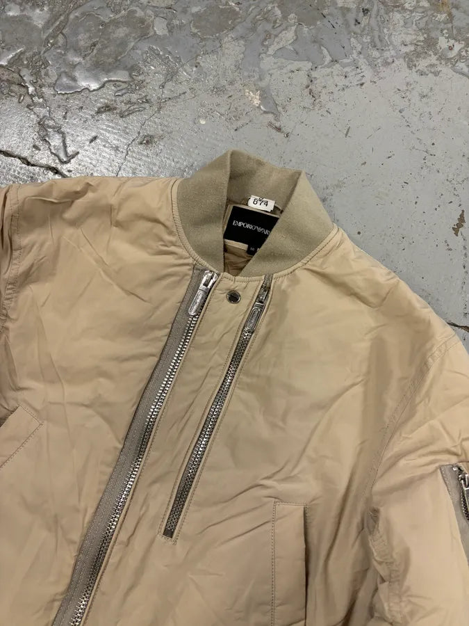AW2019 Emporio Armani Beige Nylon Zip Bomber Jacket oABZPEw 3