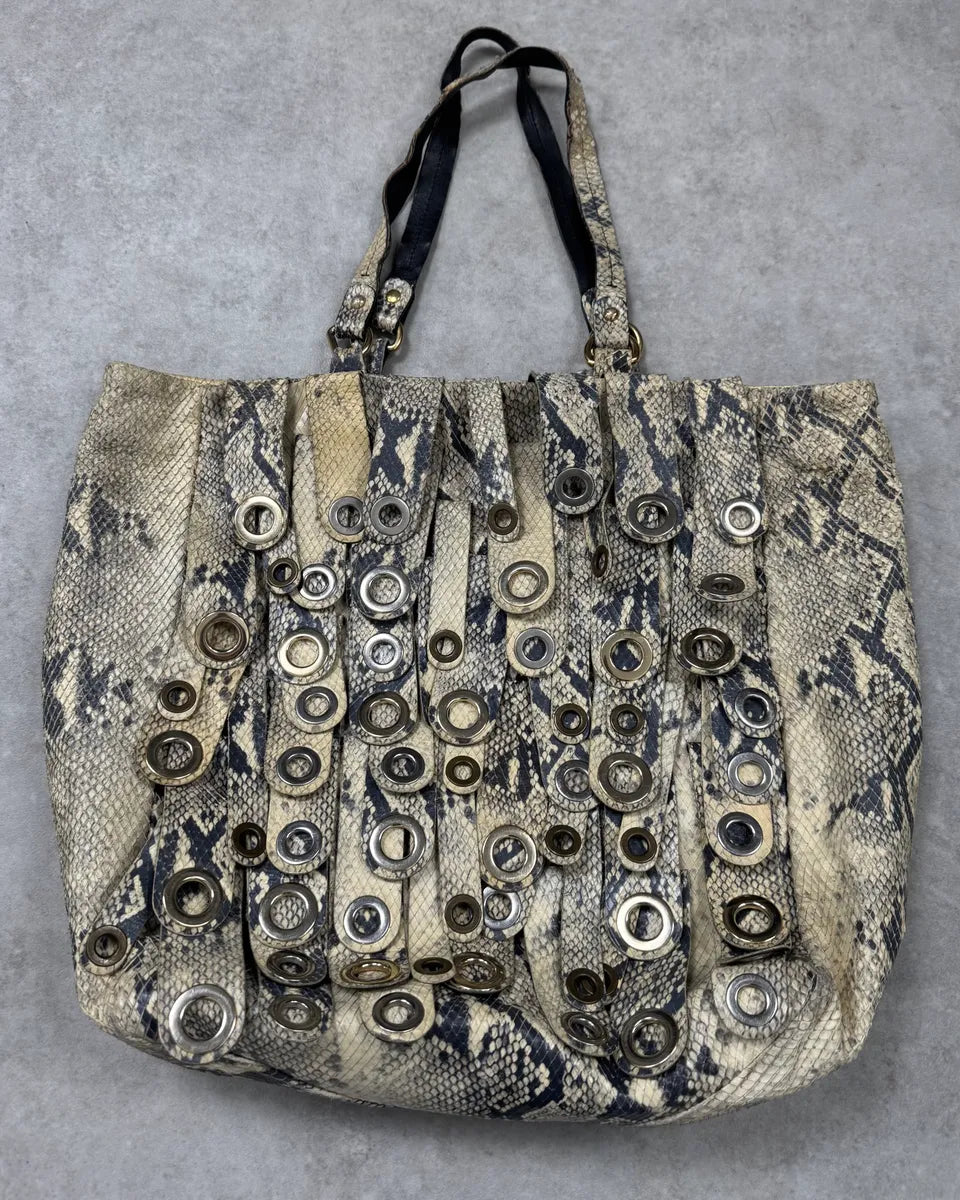 Emporio Armani Beige Python Leather Fringe Leather Handle Bag GhDDAeT 0
