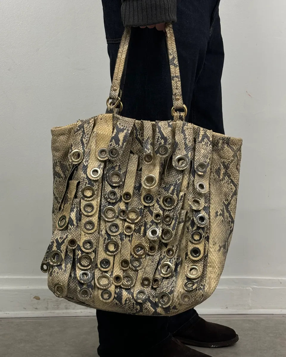 Emporio Armani Beige Python Leather Fringe Leather Handle Bag GhDDAeT 1