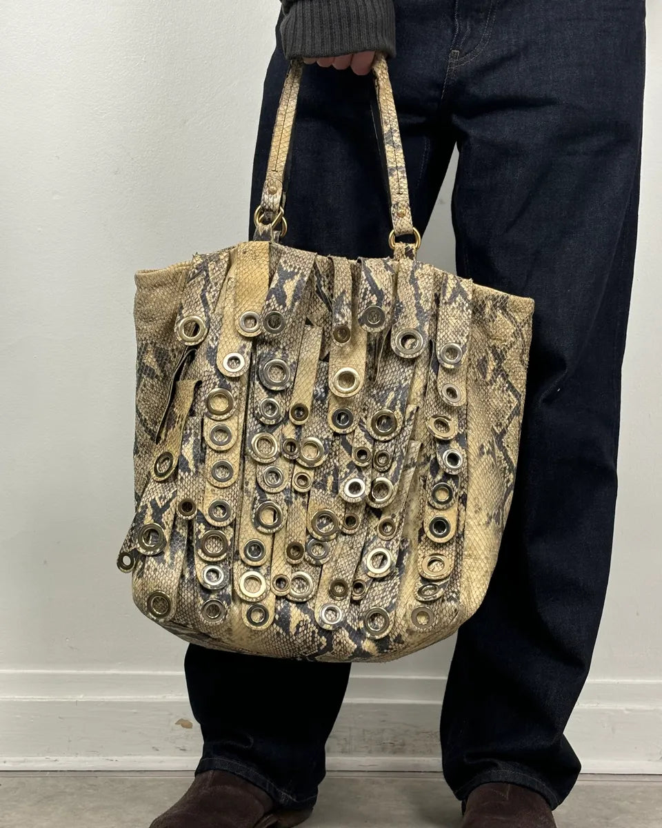 Emporio Armani Beige Python Leather Fringe Leather Handle Bag GhDDAeT 2