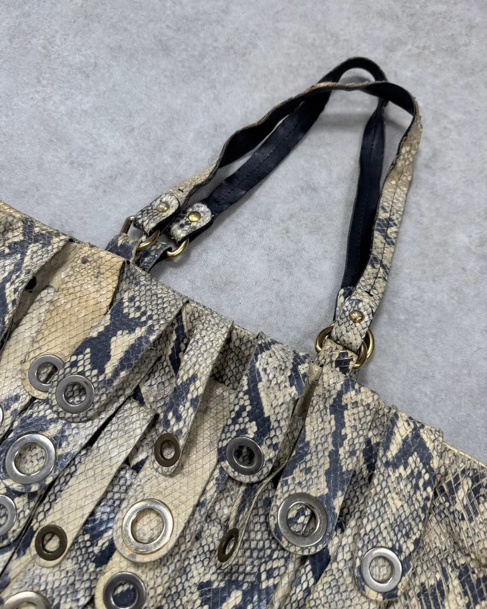 Emporio Armani Beige Python Leather Fringe Leather Handle Bag GhDDAeT 3