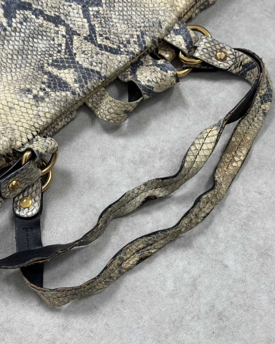 Emporio Armani Beige Python Leather Fringe Leather Handle Bag GhDDAeT 7