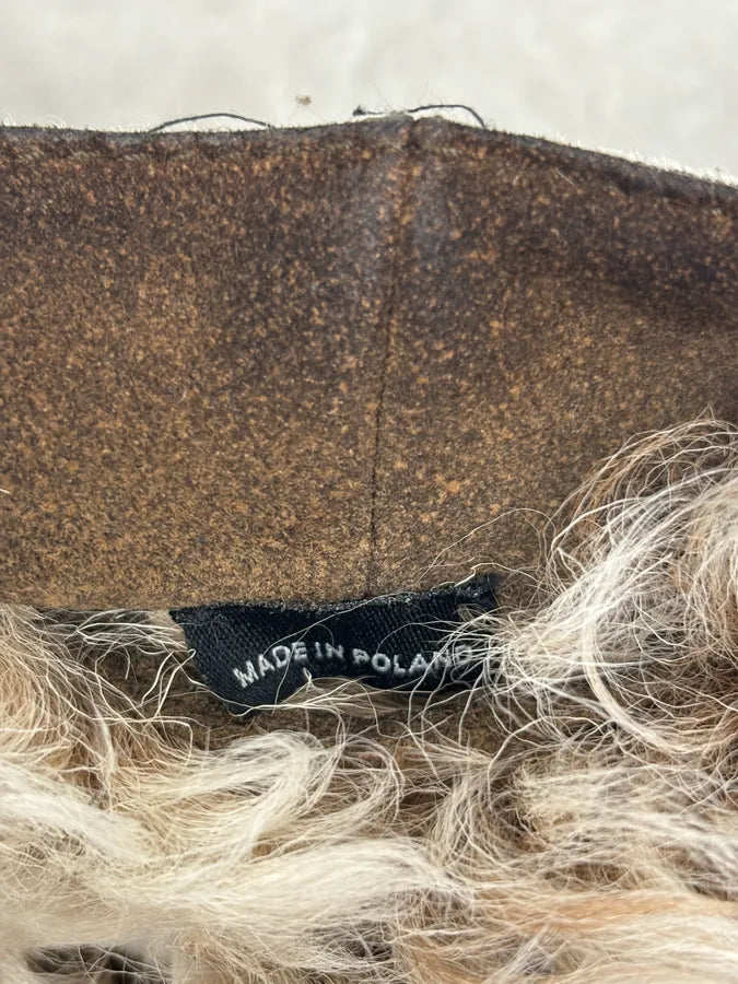 AW2003 Emporio Armani Brown Beige Shearling Fur-Lined Leather Jacket yxFuPGD 12
