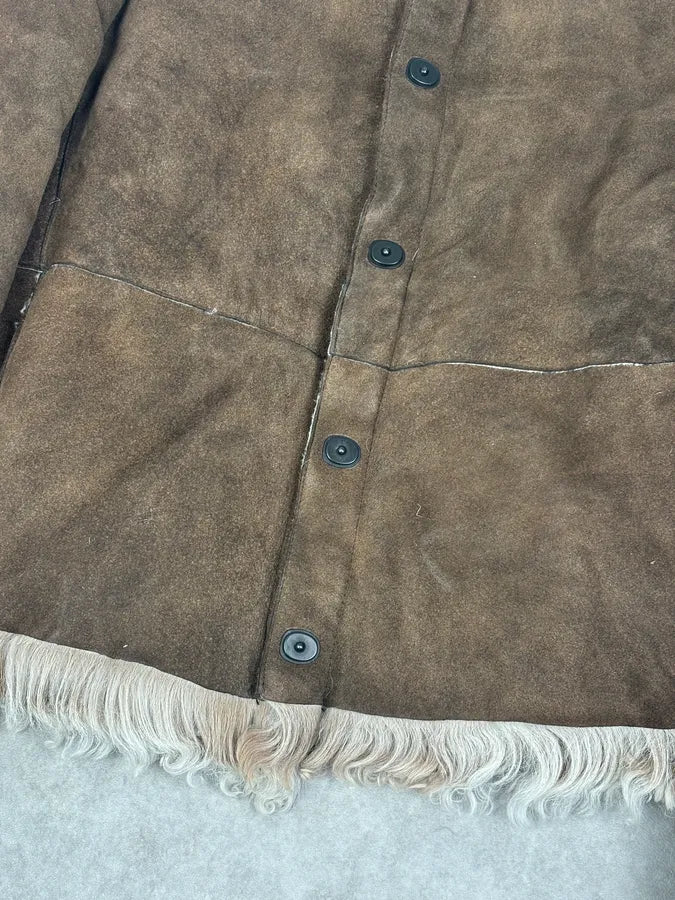 AW2003 Emporio Armani Brown Beige Shearling Fur-Lined Leather Jacket yxFuPGD 8