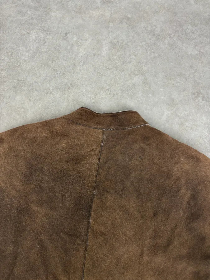 AW2003 Emporio Armani Brown Beige Shearling Fur-Lined Leather Jacket yxFuPGD 5