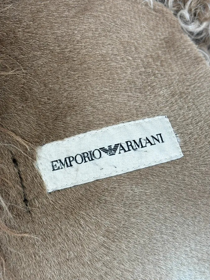 AW2003 Emporio Armani Brown Beige Shearling Fur-Lined Leather Jacket yxFuPGD 11