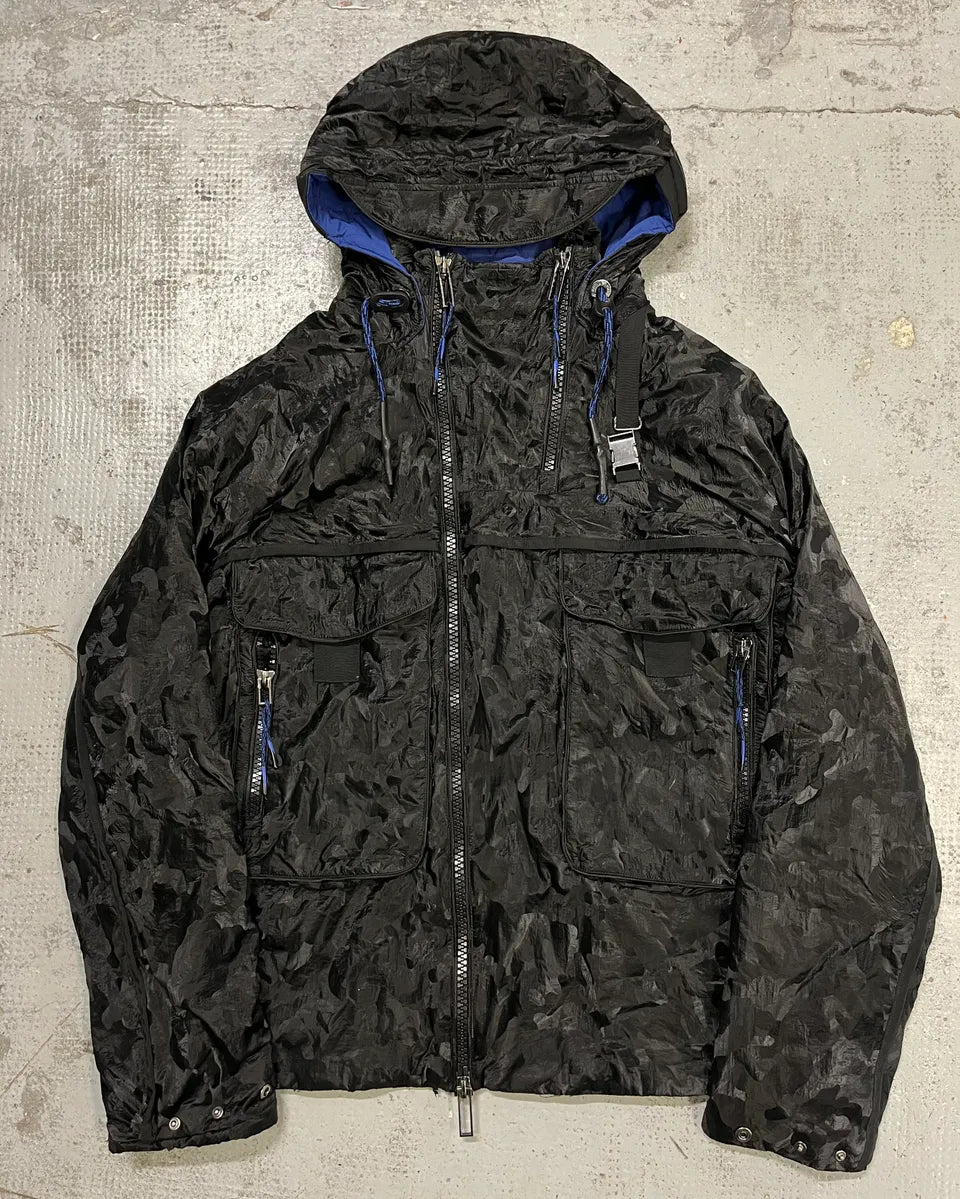Emporio Armani Black Asymmetrical Camo Techwear Jacket wxoIoeS 0