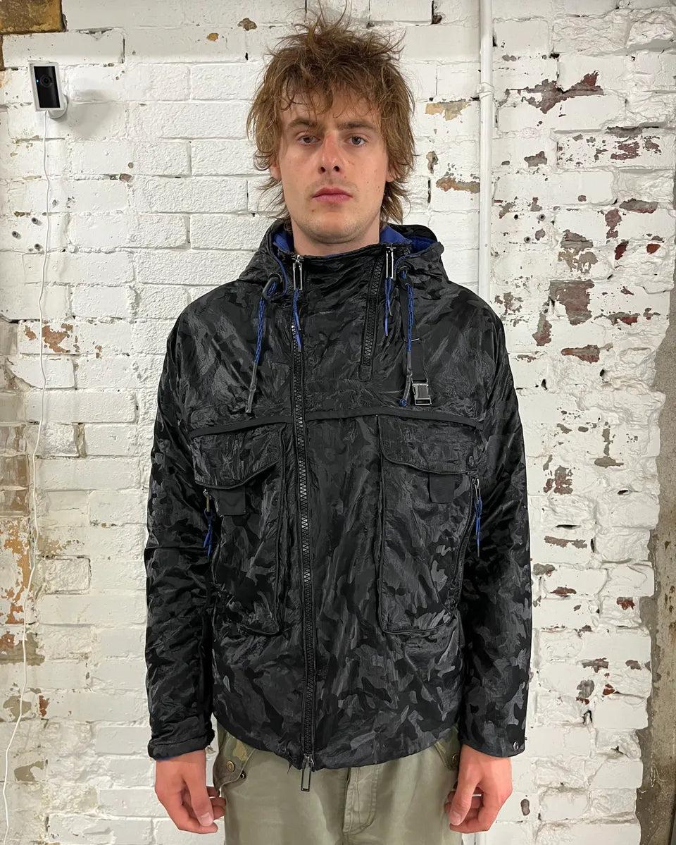 Emporio Armani Black Asymmetrical Camo Techwear Jacket wxoIoeS 1