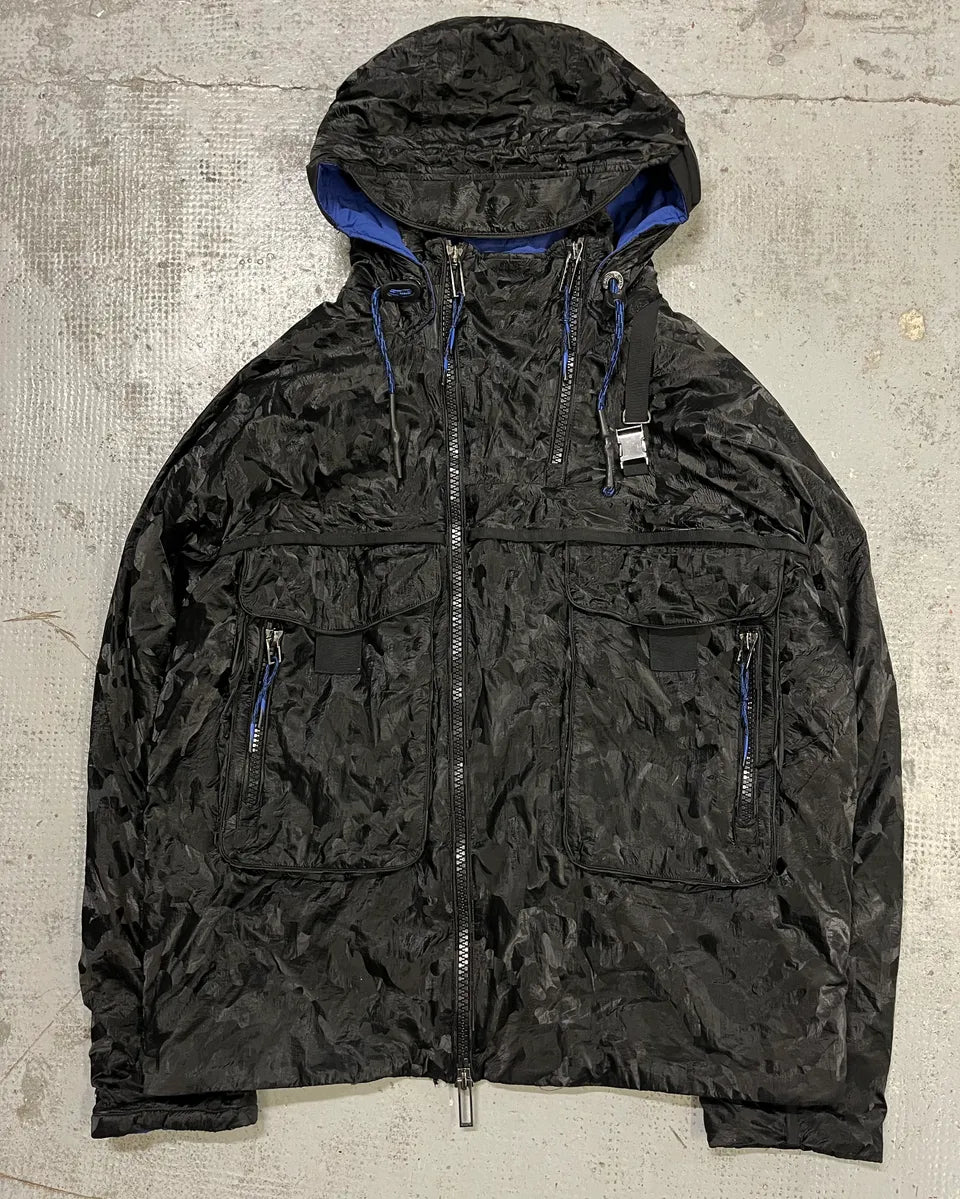 Emporio Armani Black Asymmetrical Camo Techwear Jacket wxoIoeS 3
