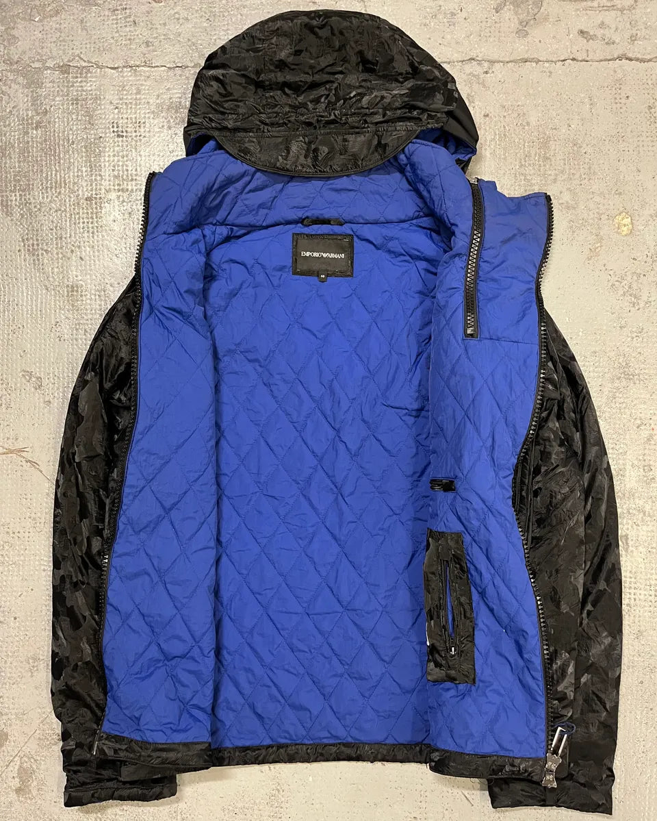 Emporio Armani Black Asymmetrical Camo Techwear Jacket wxoIoeS 7