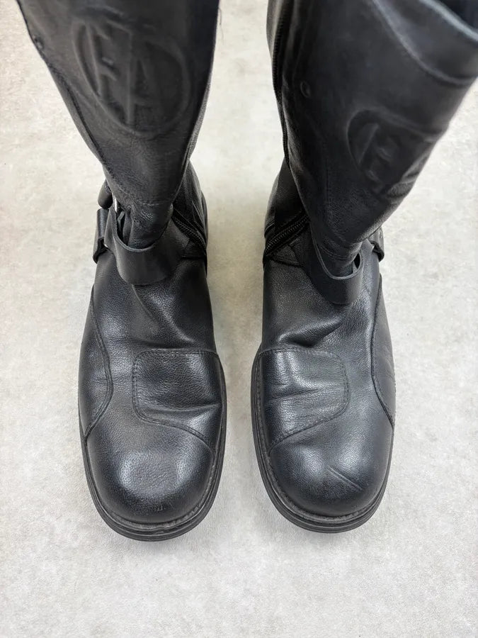 AW2003 Emporio Armani Black Buckle Leather High Boots ppPuEZF 2