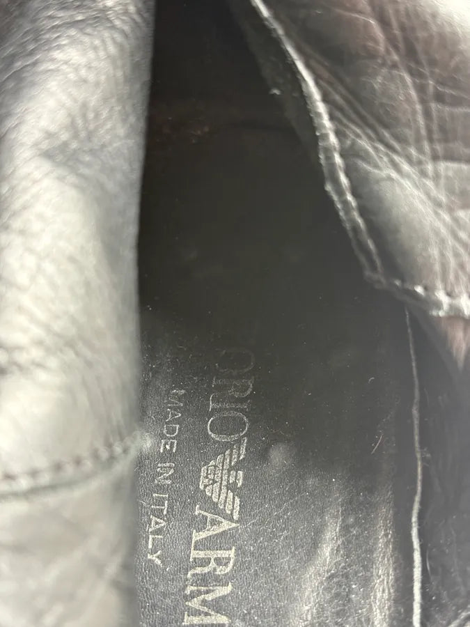 AW2003 Emporio Armani Black Buckle Leather High Boots ppPuEZF 6