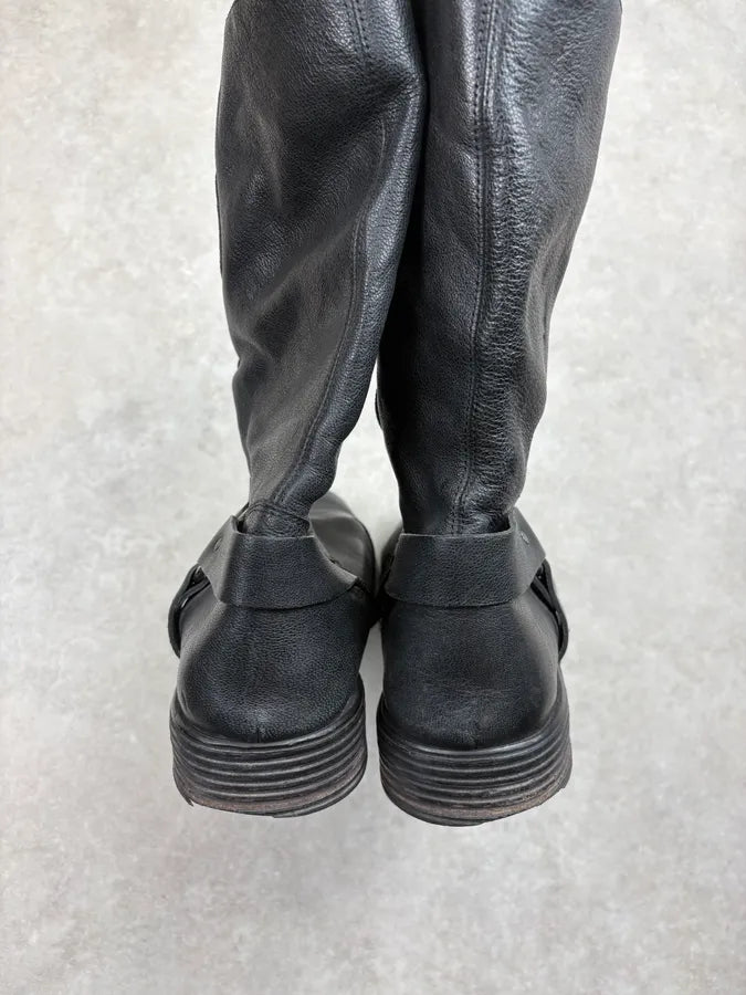 AW2003 Emporio Armani Black Buckle Leather High Boots ppPuEZF 3