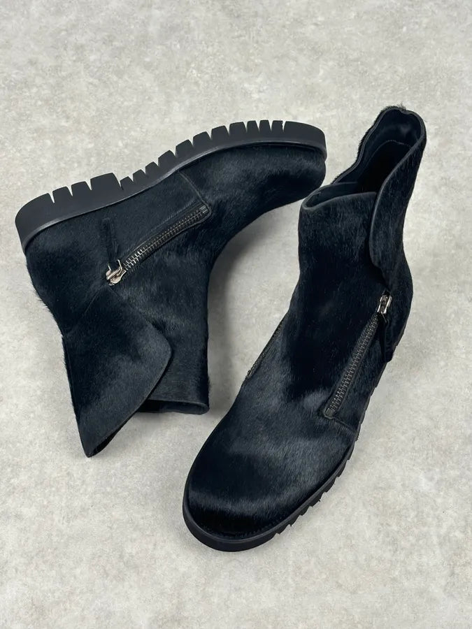AW2016 Emporio Armani Black Calfskin Pony-Hair Boots eJDKvyK 7