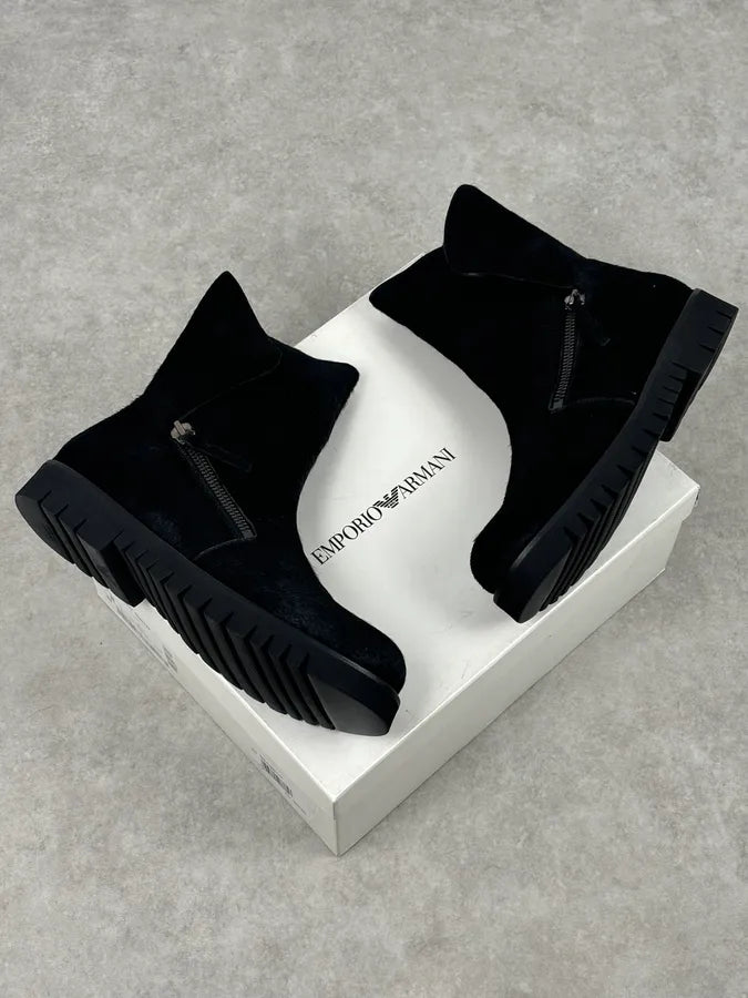 AW2016 Emporio Armani Black Calfskin Pony-Hair Boots eJDKvyK 2