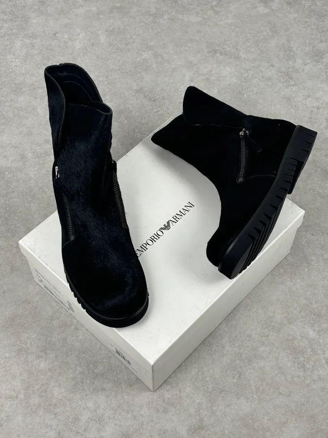 AW2016 Emporio Armani Black Calfskin Pony-Hair Boots eJDKvyK 1