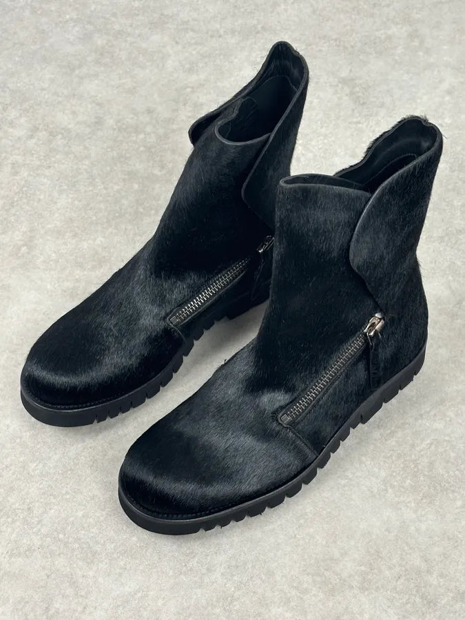 AW2016 Emporio Armani Black Calfskin Pony-Hair Boots eJDKvyK 11