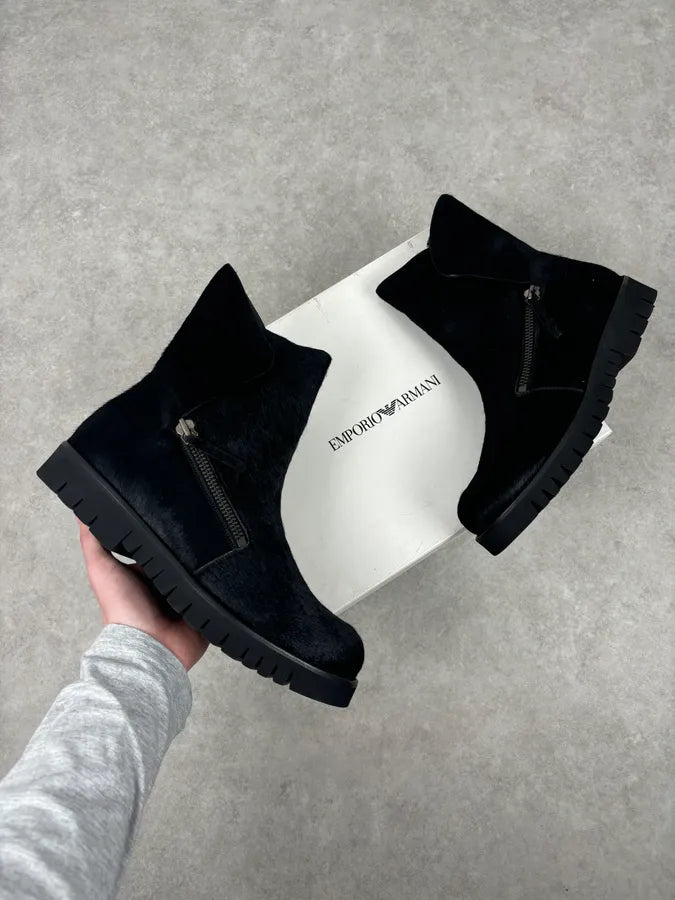 AW2016 Emporio Armani Black Calfskin Pony-Hair Boots eJDKvyK 0
