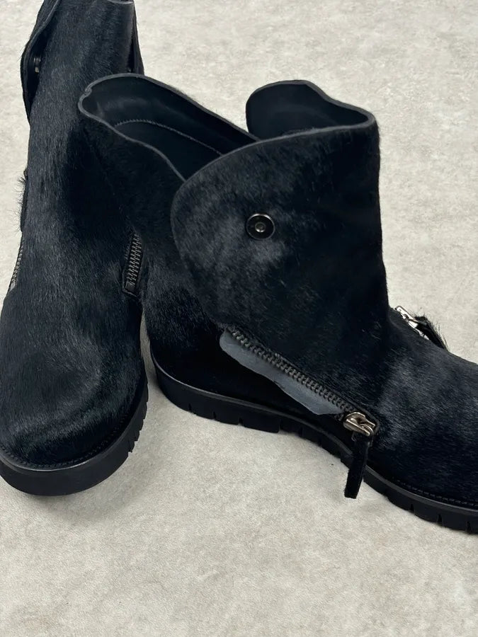 AW2016 Emporio Armani Black Calfskin Pony-Hair Boots eJDKvyK 8