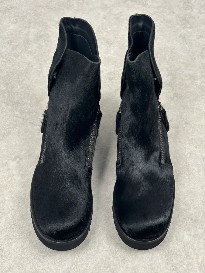 AW2016 Emporio Armani Black Calfskin Pony-Hair Boots eJDKvyK 5