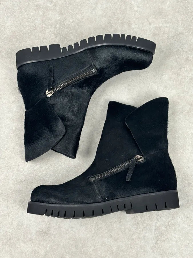 AW2016 Emporio Armani Black Calfskin Pony-Hair Boots eJDKvyK 10