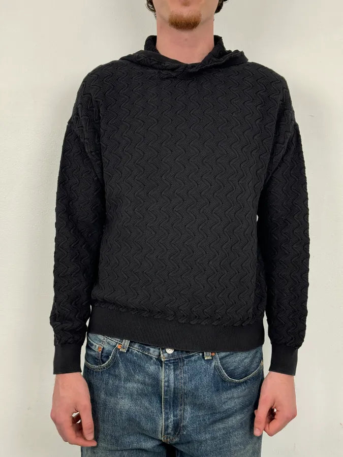 AW2022 Emporio Armani Black Textured Hoodie DicPjge 1
