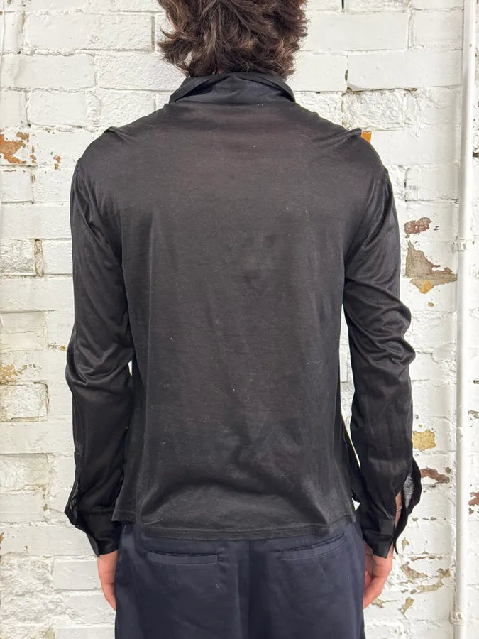 Emporio Armani Black Front Pleats Polo Longsleeve Shirt  Dolce Vita Hub