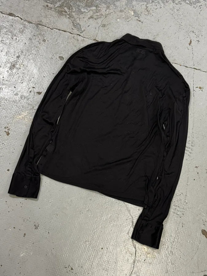 Emporio Armani Black Front Pleats Polo Longsleeve Shirt FWkqwQb 5