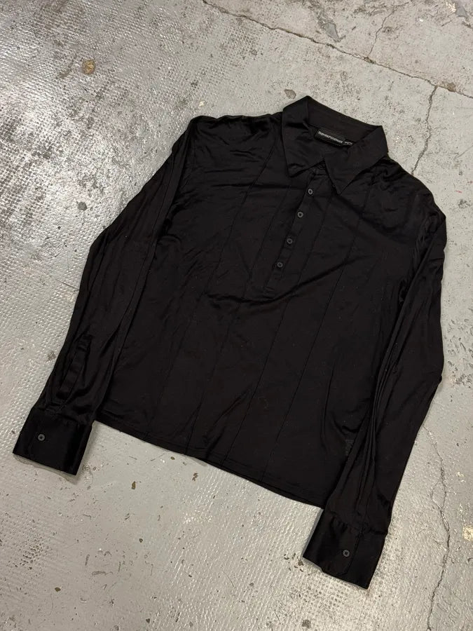 Emporio Armani Black Front Pleats Polo Longsleeve Shirt FWkqwQb 4