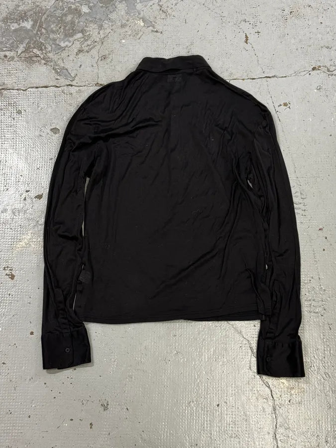 Emporio Armani Black Front Pleats Polo Longsleeve Shirt FWkqwQb 3