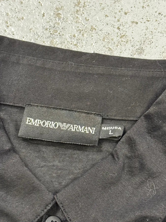 Emporio Armani Black Front Pleats Polo Longsleeve Shirt FWkqwQb 9