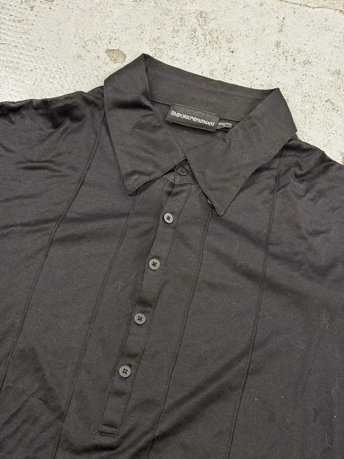 Emporio Armani Black Front Pleats Polo Longsleeve Shirt FWkqwQb 6