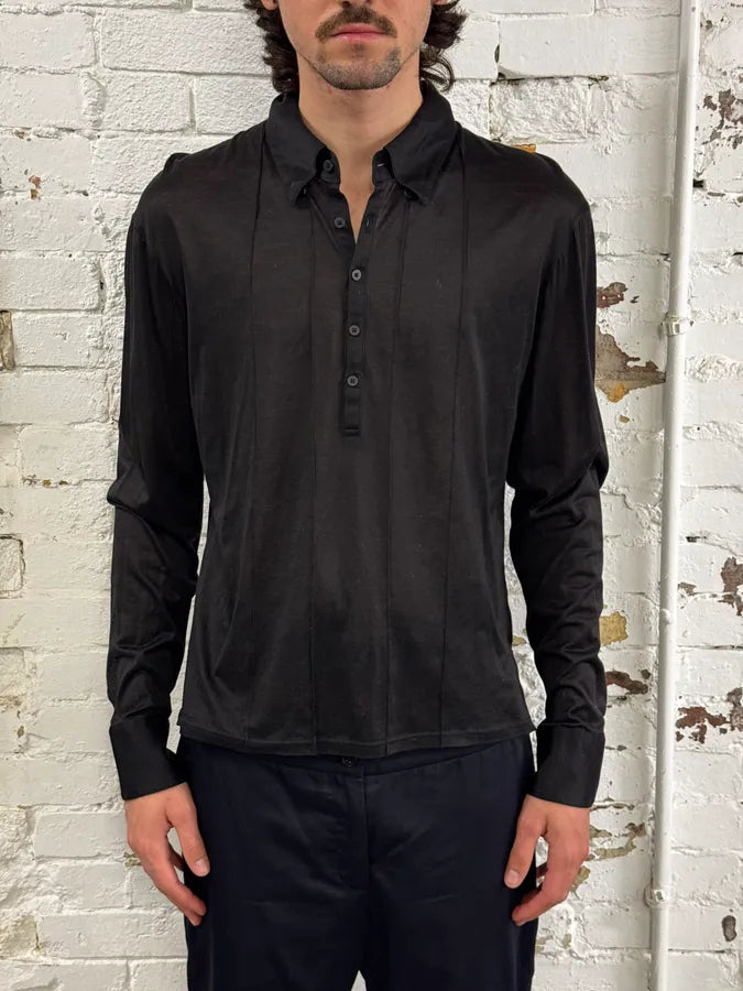 Emporio Armani Black Front Pleats Polo Longsleeve Shirt – Dolce Vita Hub