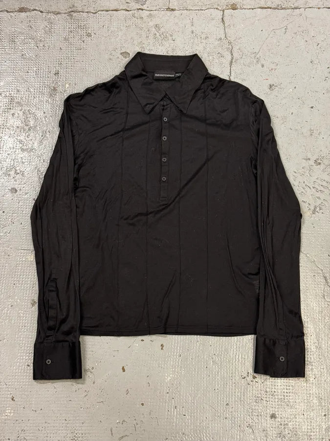 Emporio Armani Black Front Pleats Polo Longsleeve Shirt FWkqwQb 0