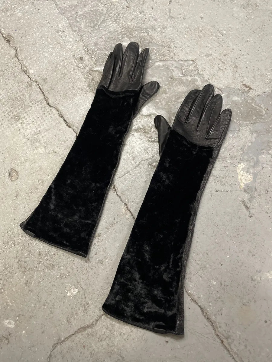 Emporio Armani Black Gloves Cuffs Hybrid Velvet & Leather (OS) 0
