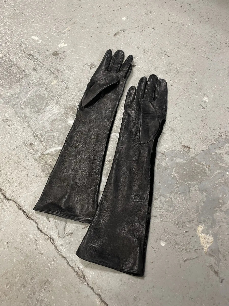 Emporio Armani Black Gloves Cuffs Hybrid Velvet & Leather (OS) 1