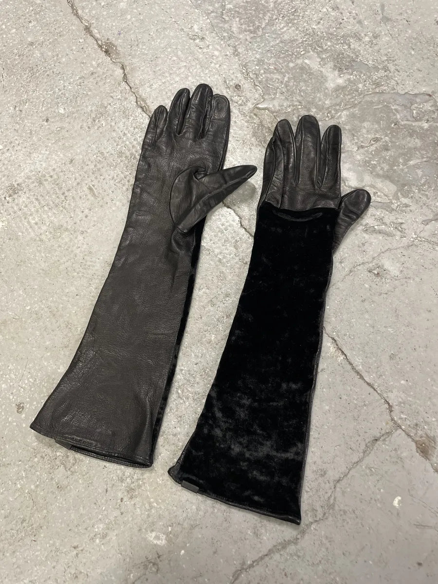 Emporio Armani Black Gloves Cuffs Hybrid Velvet & Leather (OS) 2