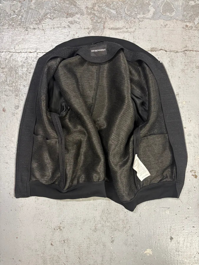 AW2015 Emporio Armani Aura Black Knit Metallic Bomber Jacket KTQhbHg 7