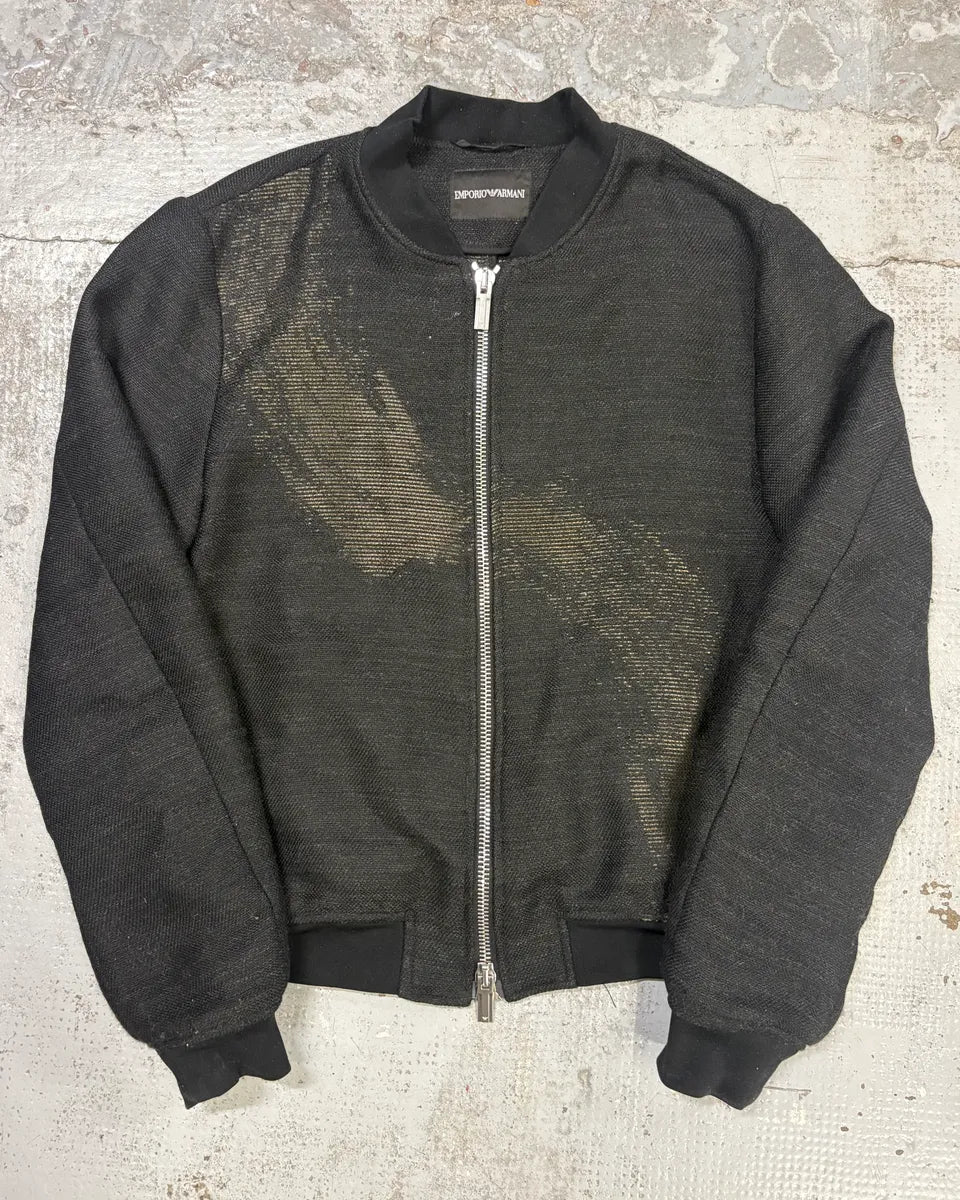 AW2015 Emporio Armani Aura Black Knit Metallic Bomber Jacket KTQhbHg 0