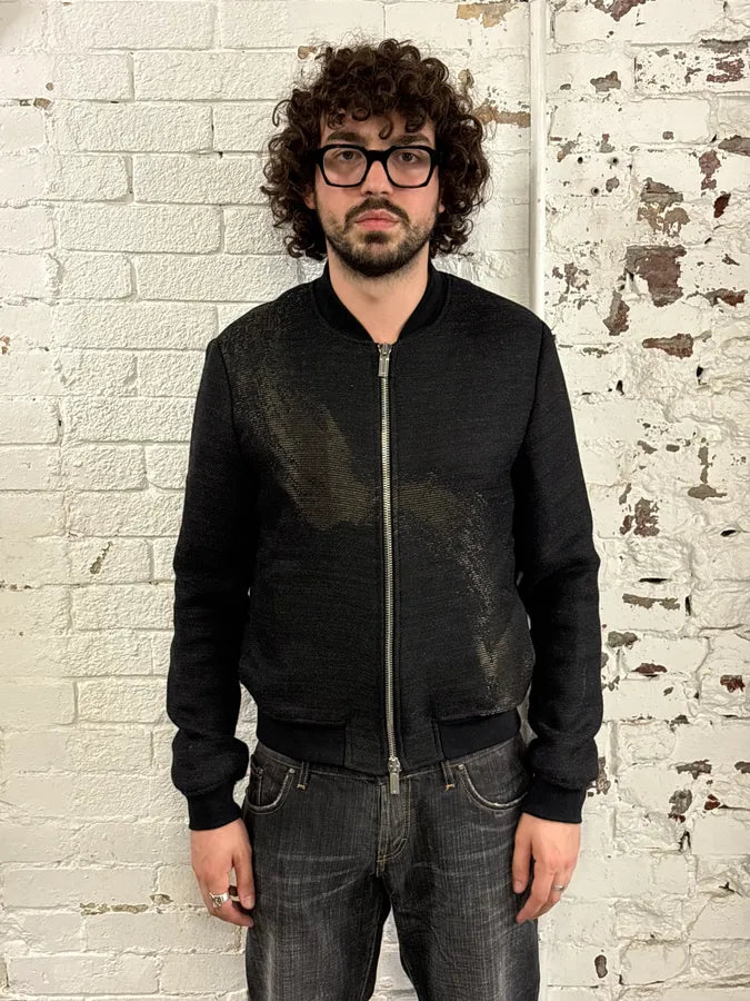 AW2015 Emporio Armani Aura Black Knit Metallic Bomber Jacket KTQhbHg 2
